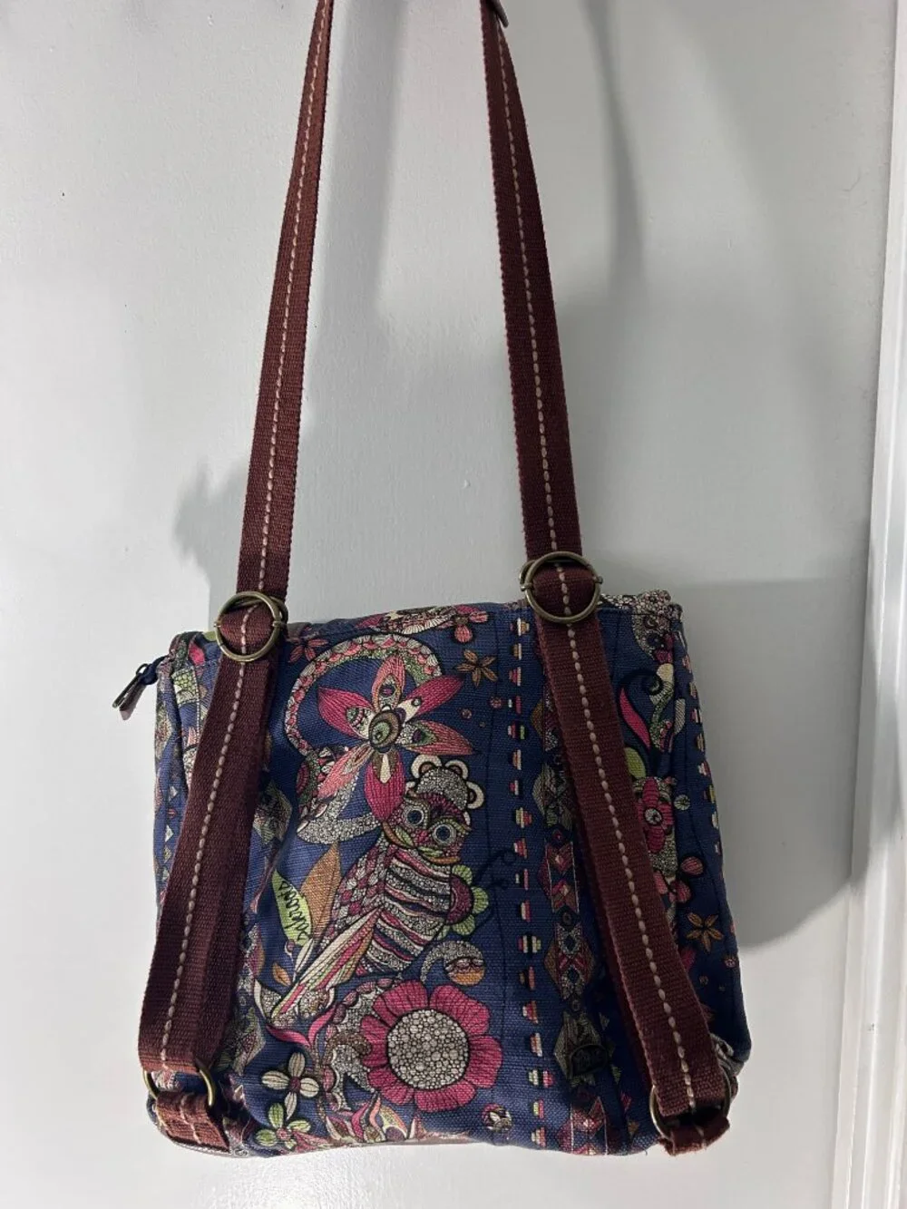 Sakroots Navy Owl and Floral Print Backpack